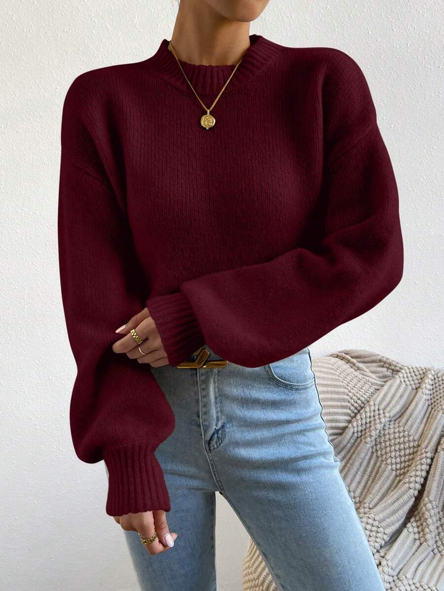 SHEIN Mock Neck Drop Shoulder Sweater,Long Sleeve Tops Knit Pullover Fall Winter oaklynwear
