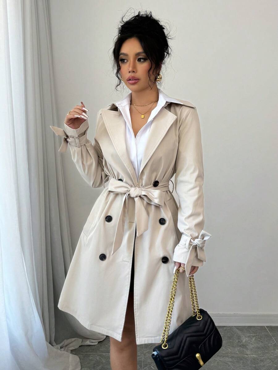 Allurite Sexy Double Breasted Belted Trench Coat Fall Winter Cloth For Women oaklynwear