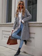 Mabel Lapel Double-Breasted Midi Overcoat - front view