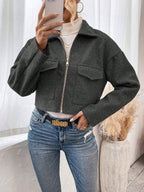 Aubree Notched Collar Zip Front Crop Jacket - view 16