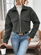 Aubree Notched Collar Zip Front Crop Jacket - view 17