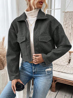 Aubree Notched Collar Zip Front Crop Jacket - view 18