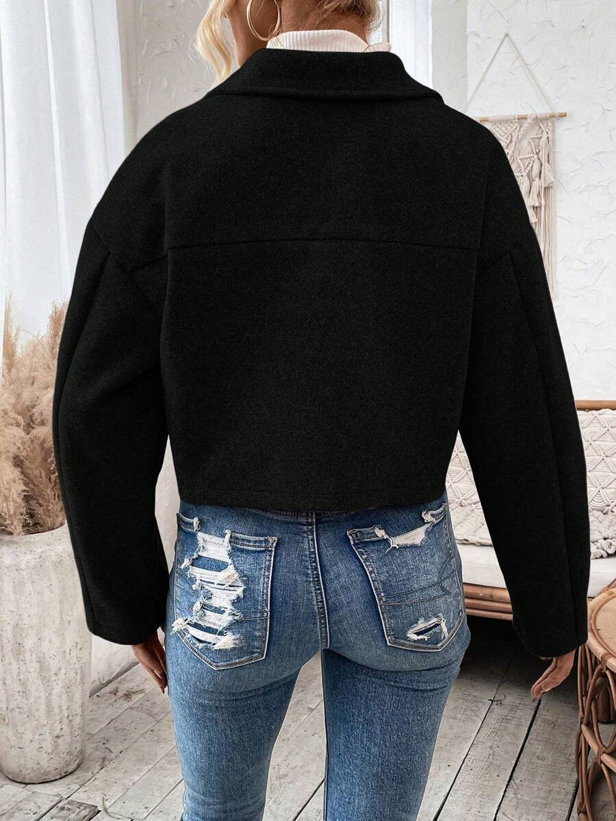Aubree Notched Collar Zip Front Crop Jacket - view 8