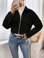 Aubree Notched Collar Zip Front Crop Jacket - view 10