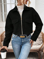 Aubree Notched Collar Zip Front Crop Jacket - view 11