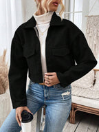 Aubree Notched Collar Zip Front Crop Jacket - view 12