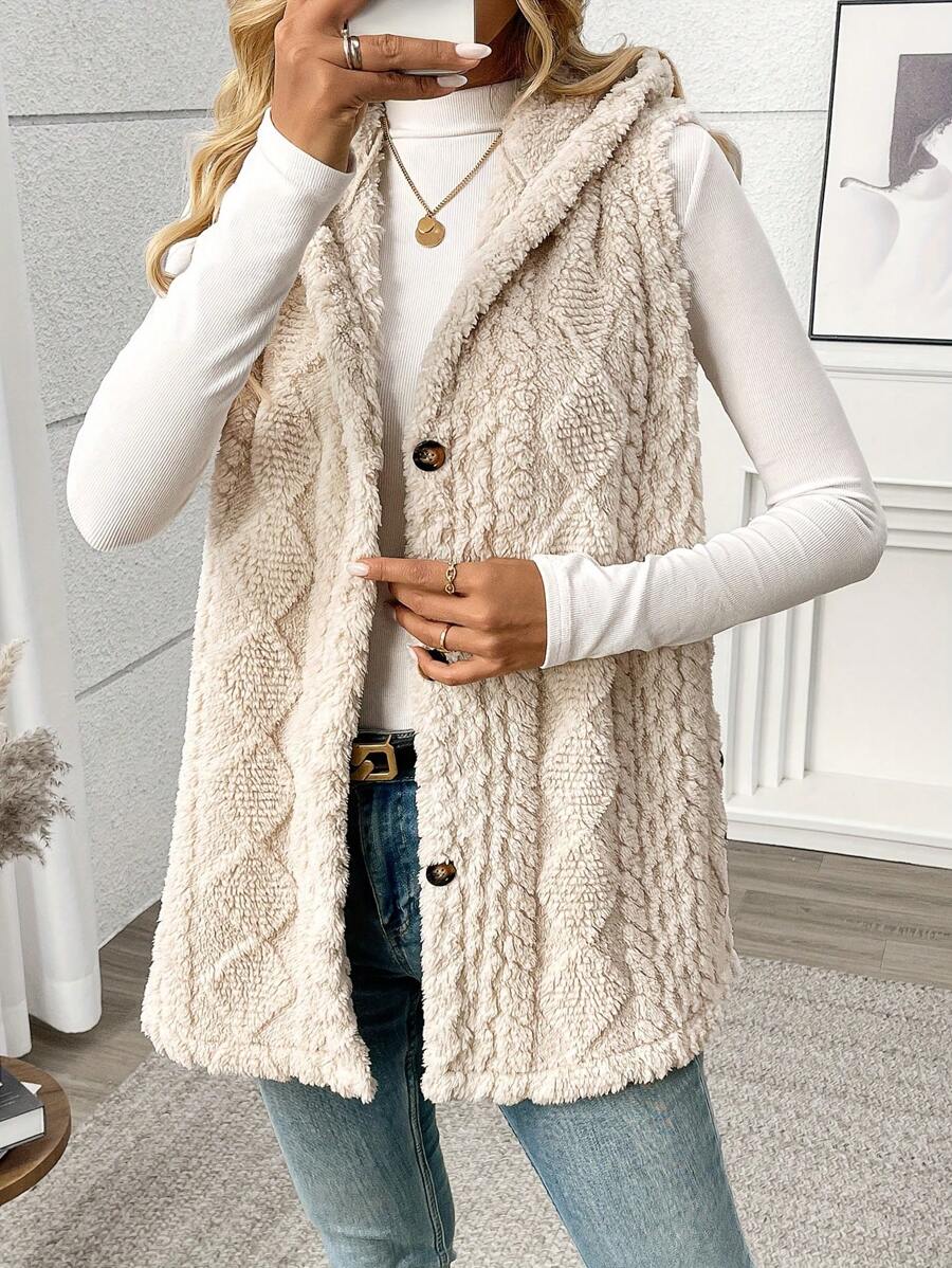 Nyla Sleeveless Hooded Cable Knit Vest - view 3