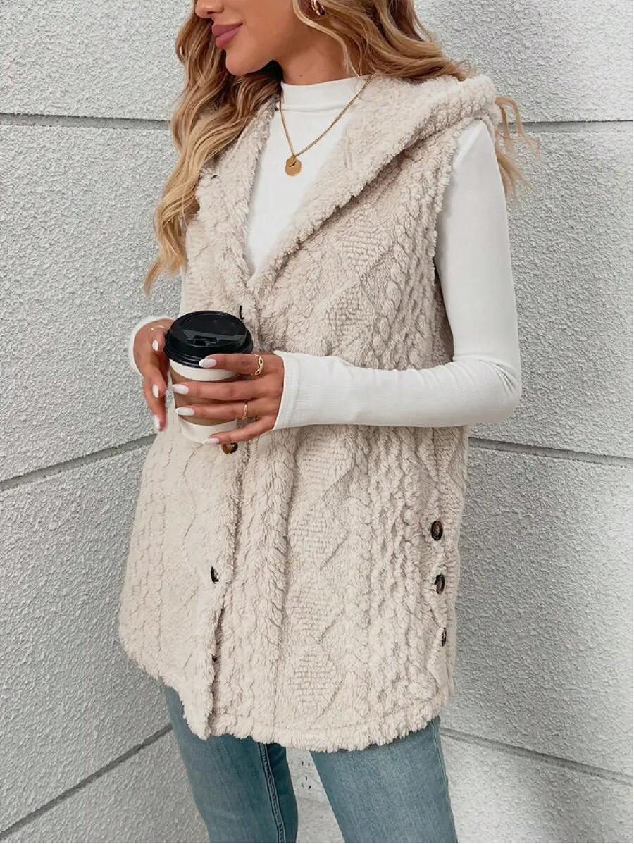 Nyla Sleeveless Hooded Cable Knit Vest - view 4