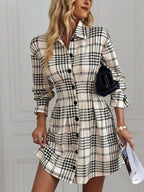 SHEIN Plaid Print Button Front Shirt Dress Fall Cloth For Women oaklynwear