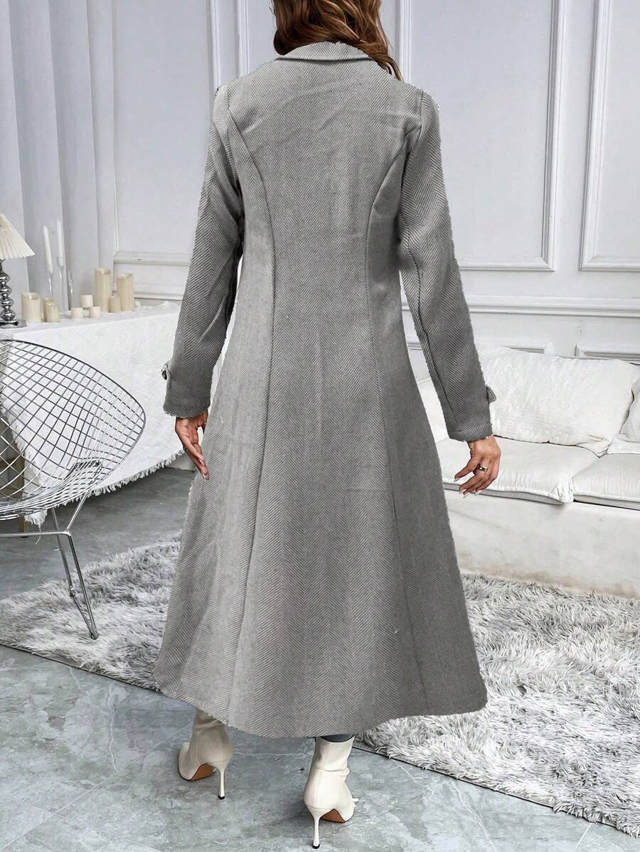 Lainey Herringbone Lapel Double-Breasted Long Overcoat - view 3