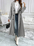 Lainey Herringbone Lapel Double-Breasted Long Overcoat - front view