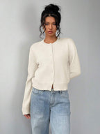 Adeline | Round Neck Button Front Cardigan, Cropped Everyday Knit oaklynwear