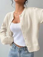 Adeline | Round Neck Button Front Cardigan, Cropped Everyday Knit oaklynwear
