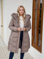 Risissida Women's Casual Hooded Jacket With Pockets, Lightweight Faux Fur Lined Quilted Windbreaker, Suitable For Autumn Daily Wear And Winter Outerwear oaklynwear