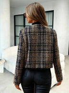 Erin | Plaid Tweed Open Front Jacket with Flap Pockets, Classic Short Coat oaklynwear