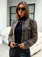 Erin | Plaid Tweed Open Front Jacket with Flap Pockets, Classic Short Coat oaklynwear