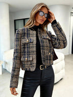 Erin | Plaid Tweed Open Front Jacket with Flap Pockets, Classic Short Coat oaklynwear