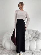 Siren Gaze Women's 2 Pieces Set: Striped Long Sleeve Top And Solid Color Skirt,Fall Summer Casual Spring oaklynwear