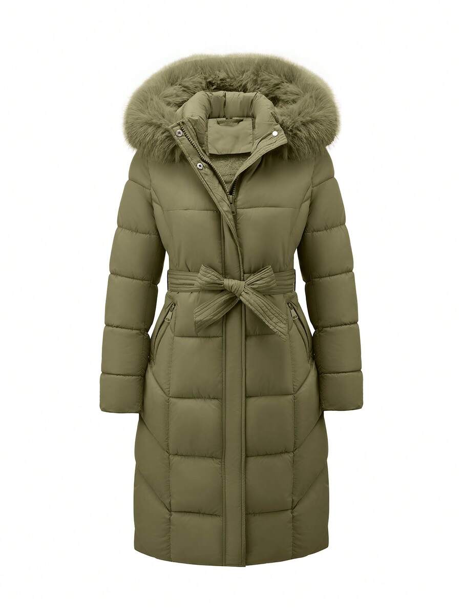 Risissida Women's Casual Hooded Jacket With Pockets, Lightweight Faux Fur Lined Quilted Windbreaker, Suitable For Autumn Daily Wear And Winter Outerwear oaklynwear