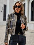 Erin | Plaid Tweed Open Front Jacket with Flap Pockets, Classic Short Coat oaklynwear