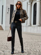 Erin | Plaid Tweed Open Front Jacket with Flap Pockets, Classic Short Coat oaklynwear