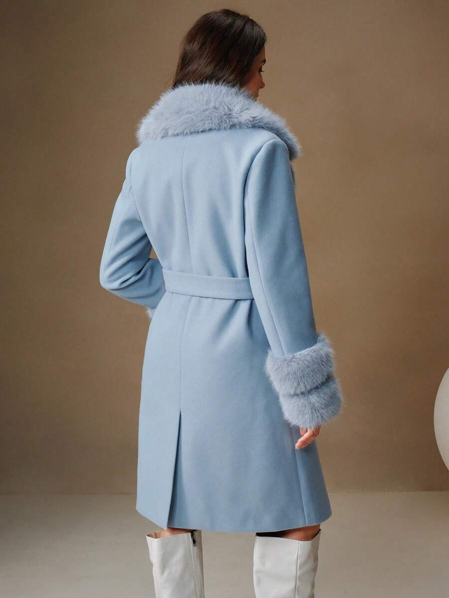 Maeve Faux Fur Collar Double-Breasted Midi Coat - view 5