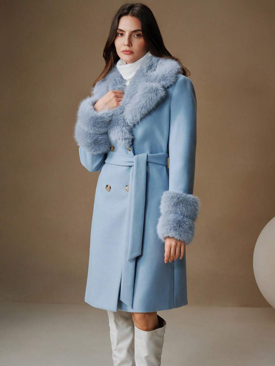 Maeve Faux Fur Collar Double-Breasted Midi Coat - view 6