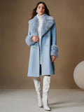 Maeve Faux Fur Collar Double-Breasted Midi Coat - front view