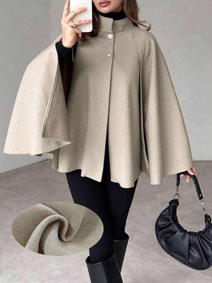 Angela | Cape Sleeve Stand Collar Overcoat, Elegant Minimalist Outerwear oaklynwear