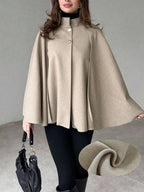 Angela | Cape Sleeve Stand Collar Overcoat, Elegant Minimalist Outerwear oaklynwear