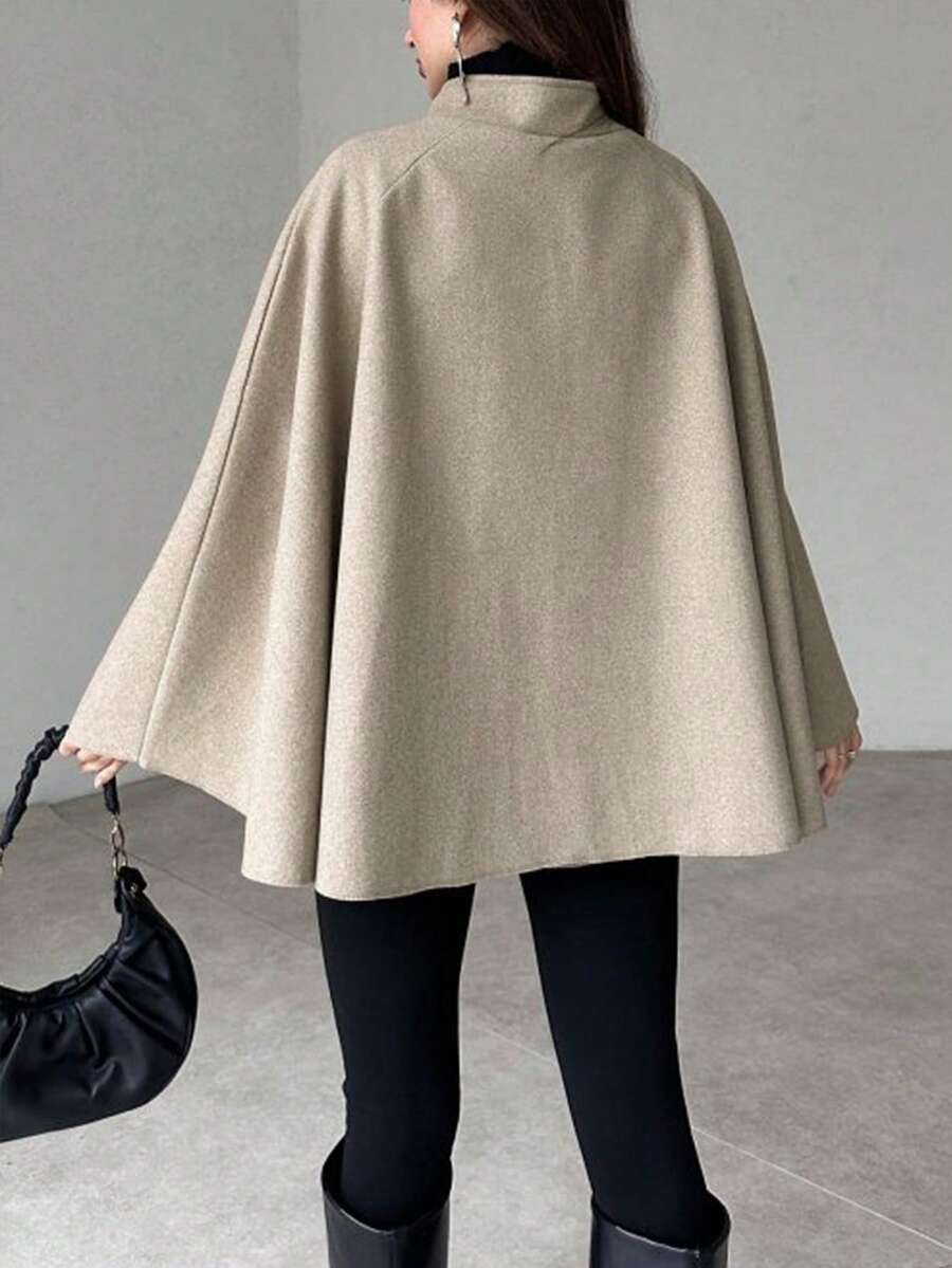 Angela | Cape Sleeve Stand Collar Overcoat, Elegant Minimalist Outerwear oaklynwear