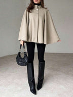 Angela | Cape Sleeve Stand Collar Overcoat, Elegant Minimalist Outerwear oaklynwear