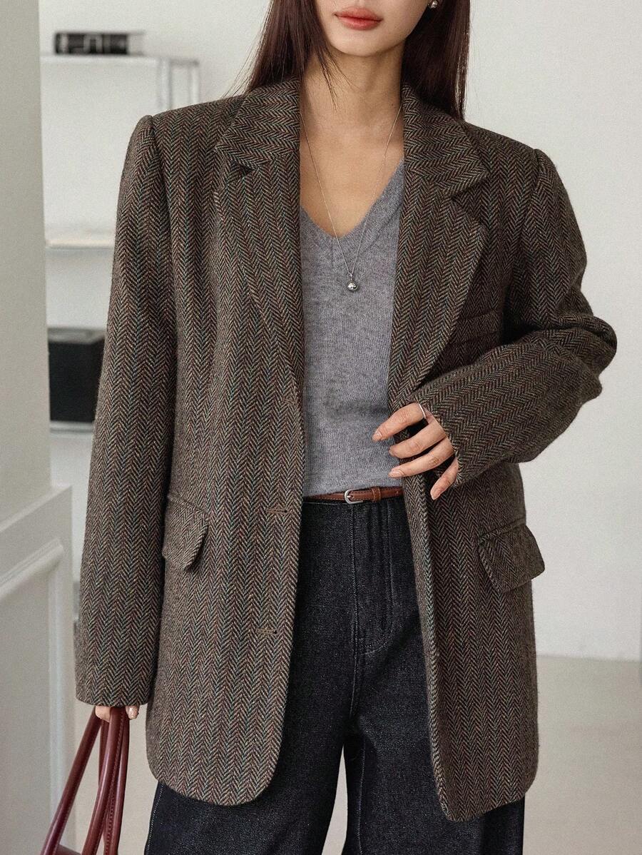 Dazy-Less Women's Loose Business Casual Plaid Knitted Thickened Coat, Autumn/Winter Modest Fashion oaklynwear