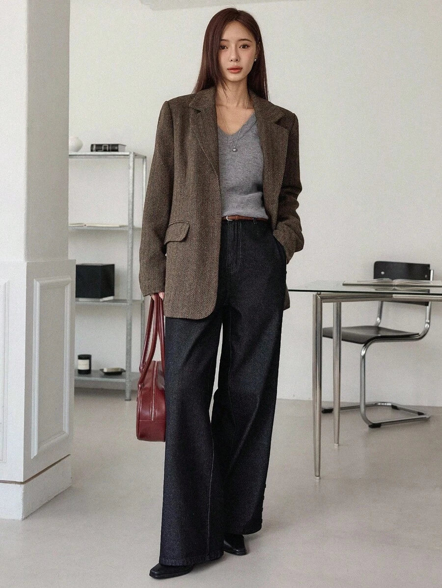 Dazy-Less Women's Loose Business Casual Plaid Knitted Thickened Coat, Autumn/Winter Modest Fashion oaklynwear