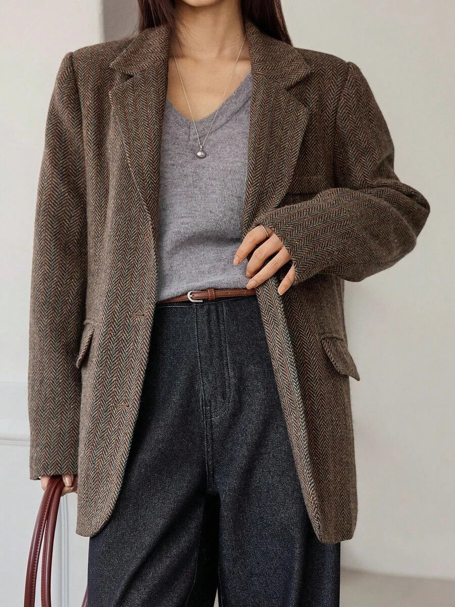 Dazy-Less Women's Loose Business Casual Plaid Knitted Thickened Coat, Autumn/Winter Modest Fashion oaklynwear