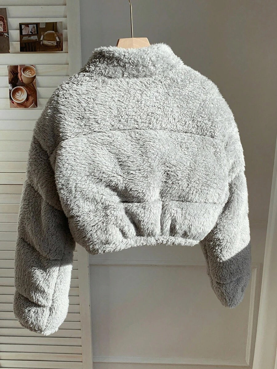 Zarelyn | Cropped Faux Fur Puffer Jacket with Stand Collar oaklynwear