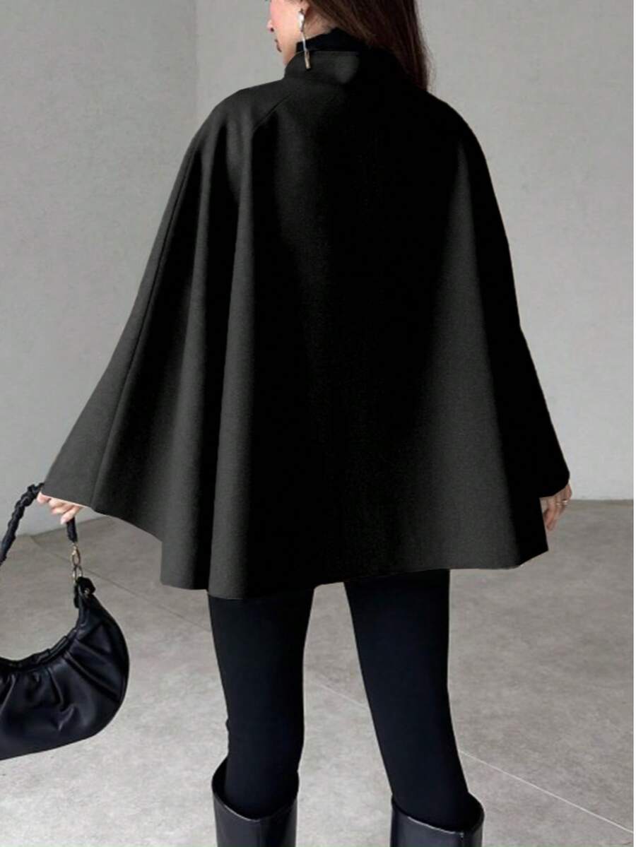 Angela | Cape Sleeve Stand Collar Overcoat, Elegant Minimalist Outerwear oaklynwear