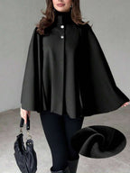 Angela | Cape Sleeve Stand Collar Overcoat, Elegant Minimalist Outerwear oaklynwear