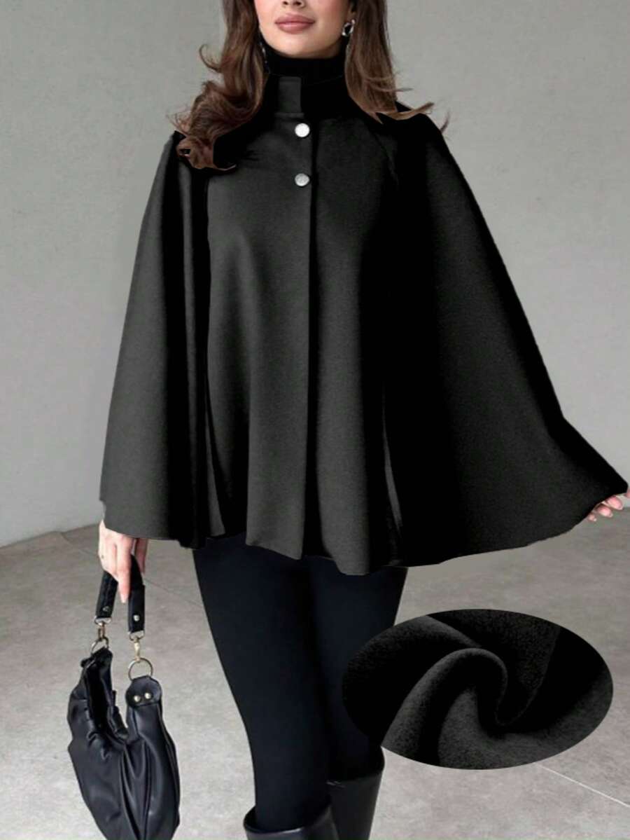 Angela | Cape Sleeve Stand Collar Overcoat, Elegant Minimalist Outerwear oaklynwear