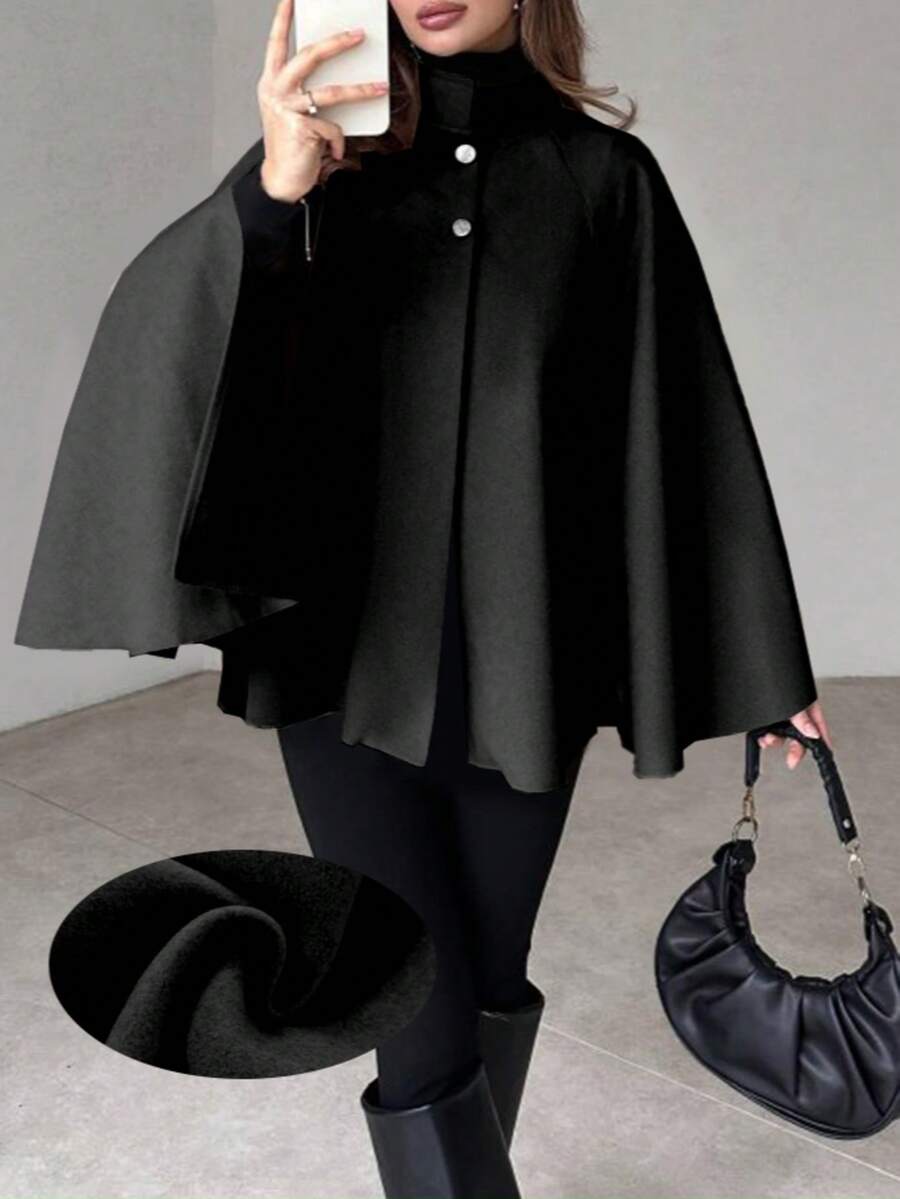 Angela | Cape Sleeve Stand Collar Overcoat, Elegant Minimalist Outerwear oaklynwear
