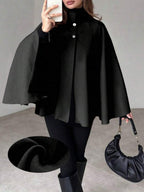 Angela | Cape Sleeve Stand Collar Overcoat, Elegant Minimalist Outerwear oaklynwear