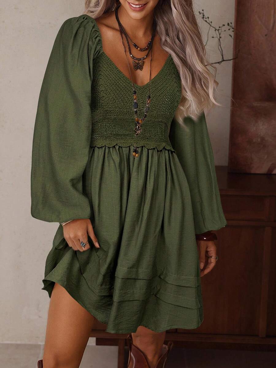 Miracle Sweetheart Crochet Bodice Mini Dress Bohemian Long Sleeve - view 8
