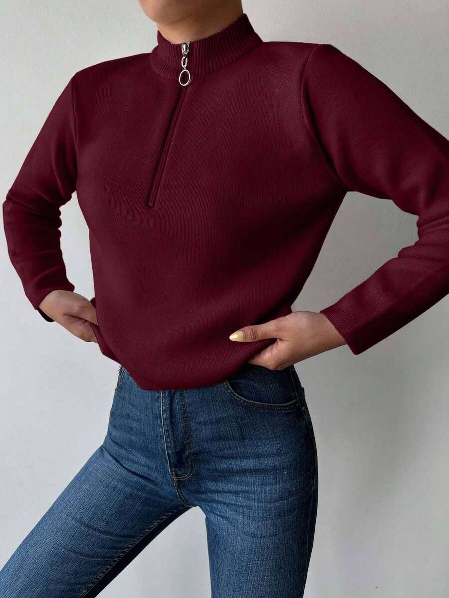 EURMUSE Half Zip Ribbed Knit Sweater oaklynwear