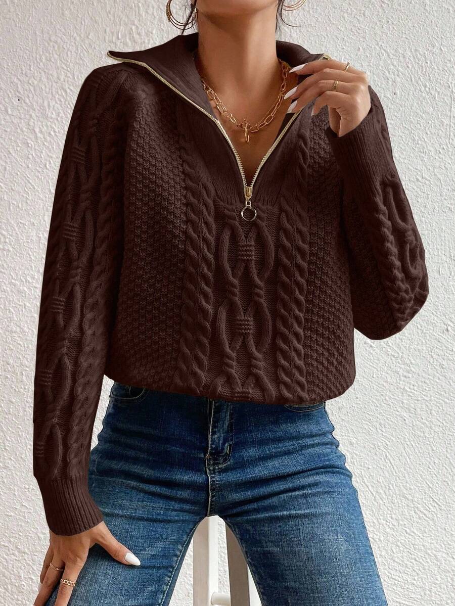 EMERY ROSE Cable Knit Half Zip Raglan Sleeve Sweater,Long Sleeve Tops Knit Pullover Fall Winter Sweater oaklynwear