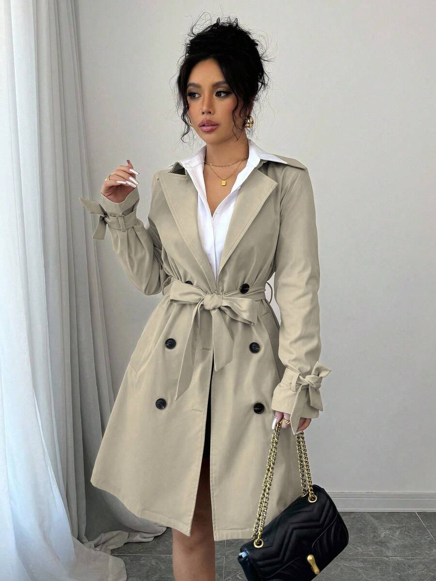 Allurite Sexy Double Breasted Belted Trench Coat Fall Winter Cloth For Women oaklynwear