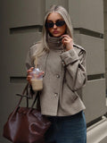 Annabelle | Houndstooth High Neck Button Front Jacket, Chic Winter Coat oaklynwear