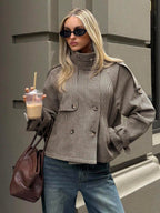 Annabelle | Houndstooth High Neck Button Front Jacket, Chic Winter Coat oaklynwear