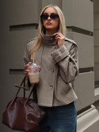 Annabelle | Houndstooth High Neck Button Front Jacket, Chic Winter Coat oaklynwear