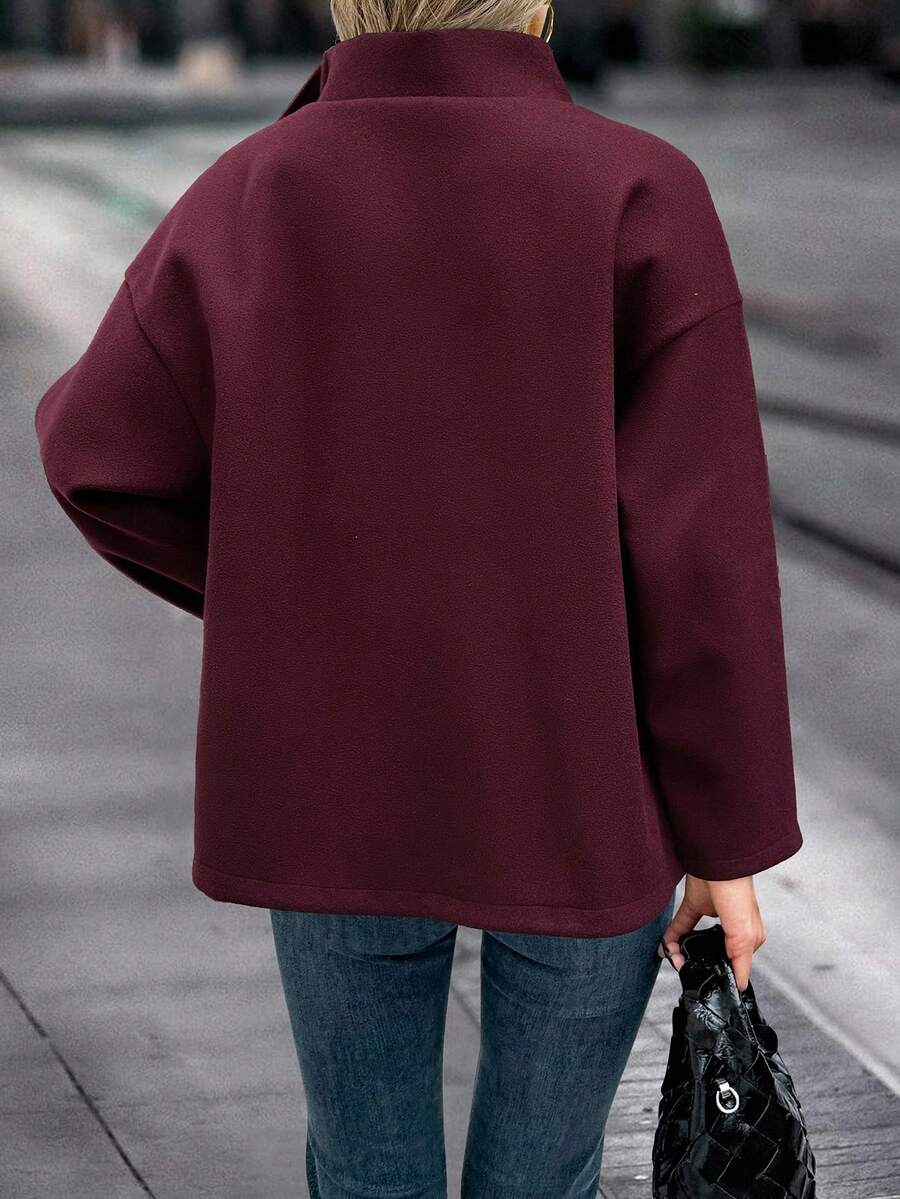 Elise | Asymmetrical Stand Collar Overcoat, Cropped Wrap Coat oaklynwear