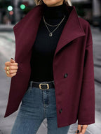 Elise | Asymmetrical Stand Collar Overcoat, Cropped Wrap Coat oaklynwear